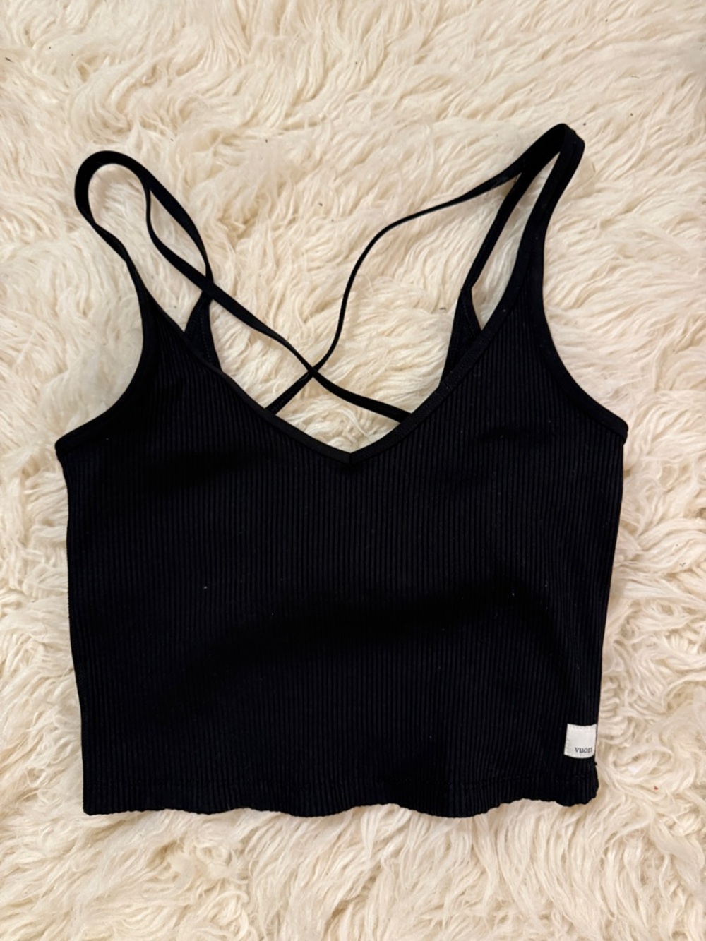 Vuori Black Ribbed Crisscross Strappy Tank